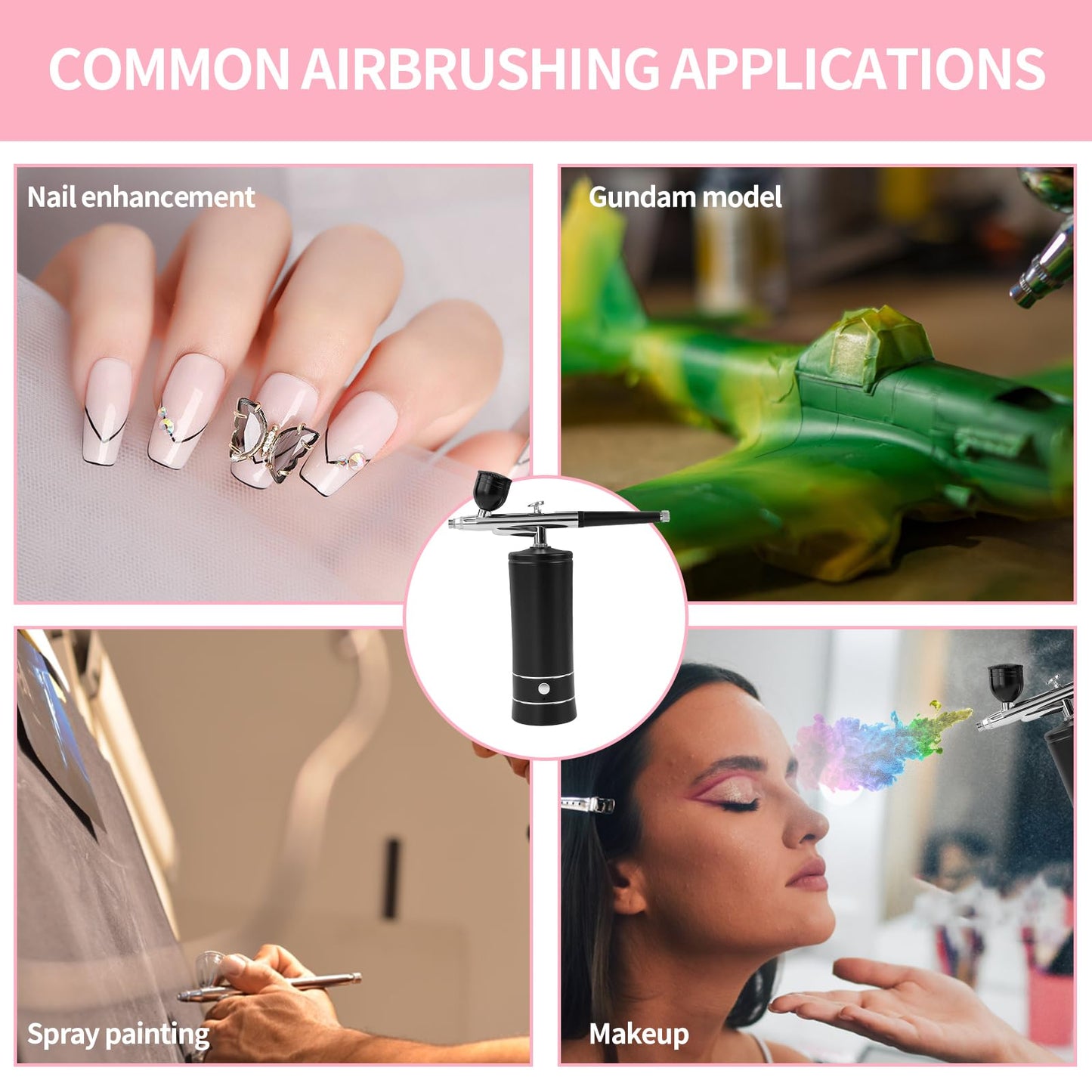Airbrush Kit Air Brush Kit With Air Compressor Nail Charms Wireless Air Brush for Barber, Nail Art, Makeup, Model Painting (Black)