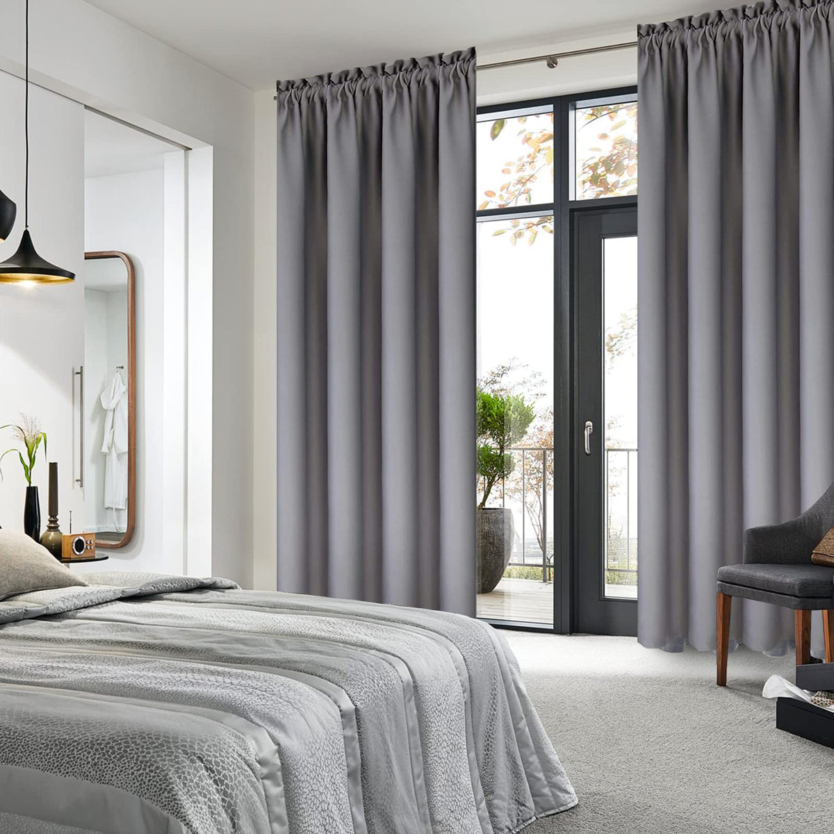 Blackout Curtains for Bedroom Living Room 38 x 72 Inch Long Grey (2 Count)