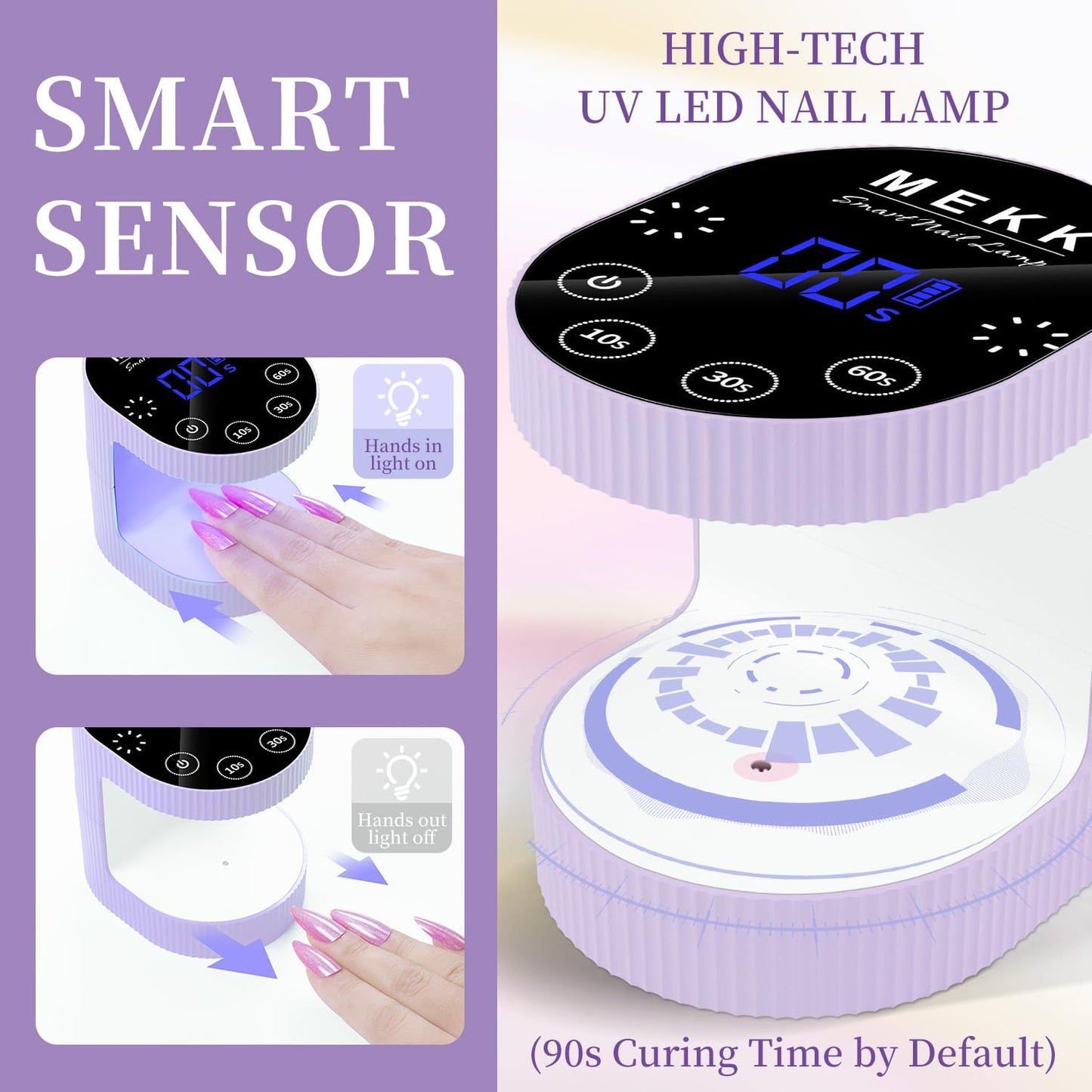 MEKK Cordless Mini UV Light for Gel Nails - 24W Rechargeable Mini UV LED Nail Lamp with Touch Control & Auto Sensor,Small Flash Cure Lamp,4 Timers,Portable Nail Light for Tavel & Home Use-Purple