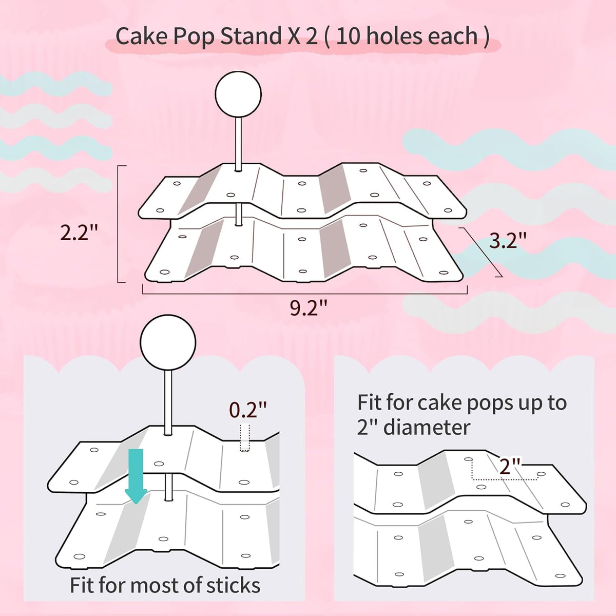 Pack of 10 NWK Dessert Stand Set with 2X Large 2-Tier and 2X Large 3-Tier Cupcake Stands, 4 x Appetizer Trays, 2 x Cake Pop Stands, for Birthday Baby Shower Party Decorations