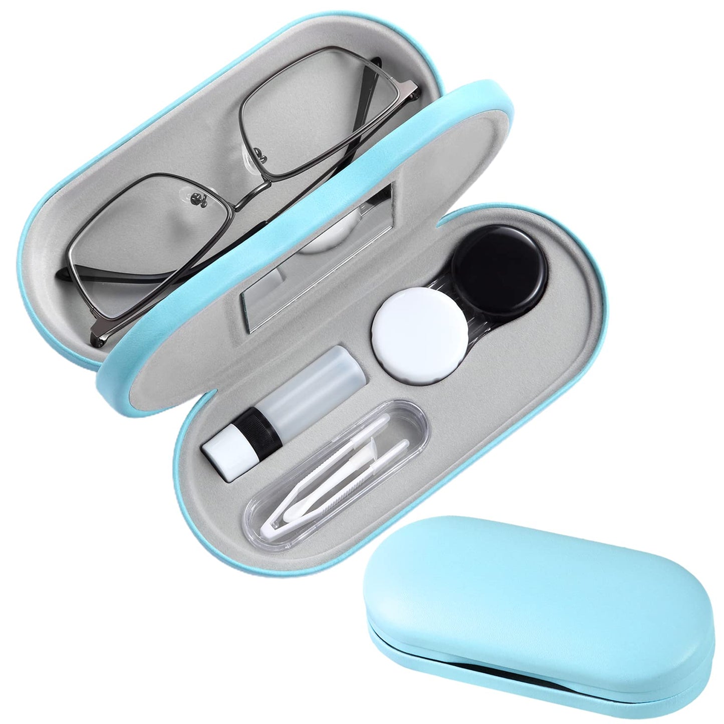 AITIME 2 in 1 Double Sided Portable Contact Lens and Eyeglasses Case - Marbling, Multifunction, Durable, Compact, Portable Storage Kit