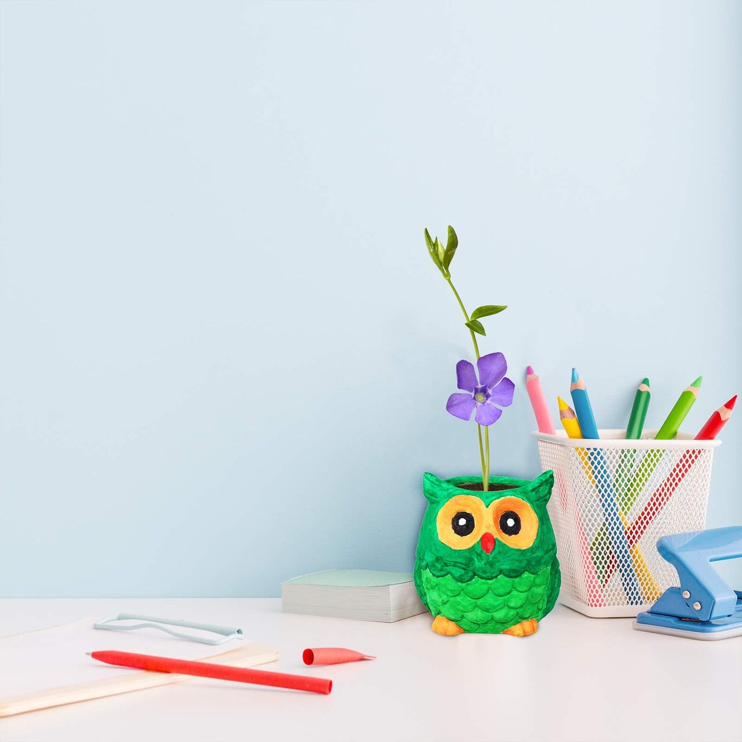 Winlyn 6 Sets DIY Ceramic Owl Succulent Pots Paint Craft Kit, Unpainted Ceramic Bisque Owl Flowerpots with Drainage Hole, Ready to Paint for Kids Classroom Craft Project Activity