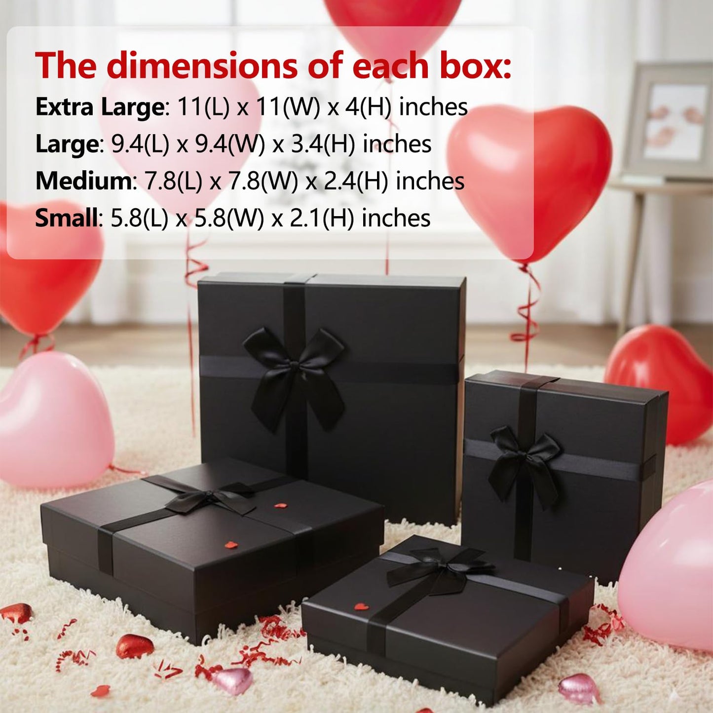 Giftilious Black Gift Box with Lids – A set of 4 Elegant Gift Boxes for Presents, Sturdy Nesting Design for Valentine's Day, Anniversaries, Birthday, Wedding, Ready to Gift – No Assembly Required