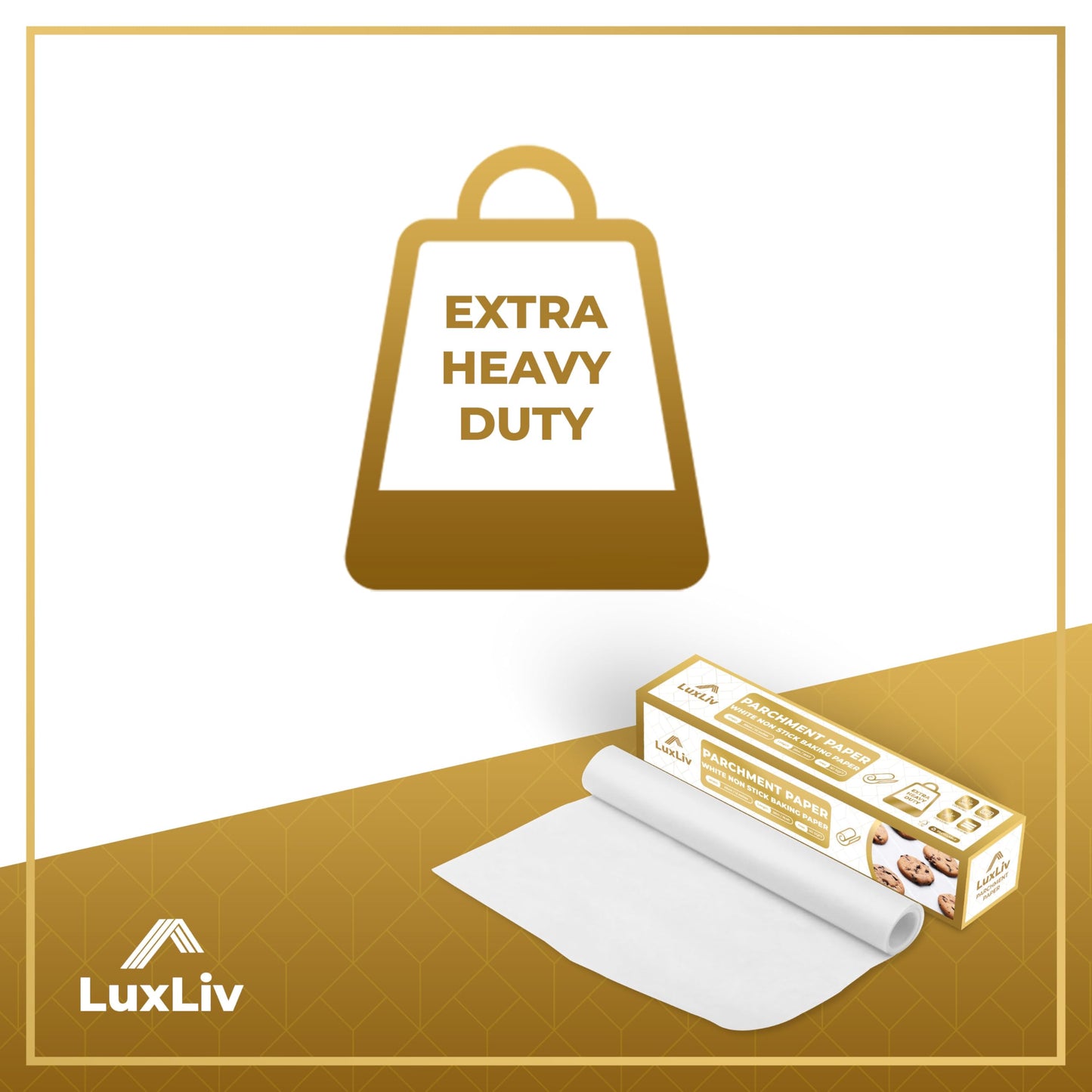LuxLiv® 12 in x 164 ft White Parchment Paper Roll for Baking – Non-Stick Greaseproof Baking Paper, Cooking & Air Fryer Paper, Sourdough Bread Baking Supplies, Extra-Thick & Easy-Tear Roll