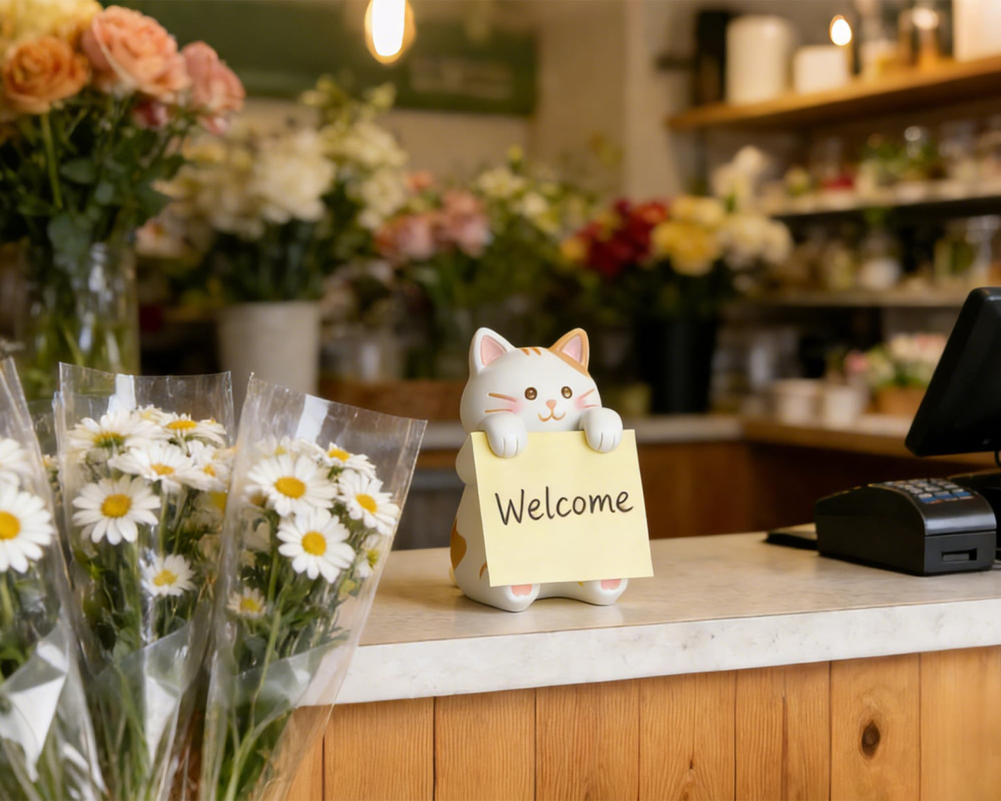 HORTIX Cat Pop-up Sticky Note Dispenser, Includes 1 Pad of 3x3 in Super Sticky Notes, 100 Sheets, Resin Desk Holder for Office & Home- Ginger Cat