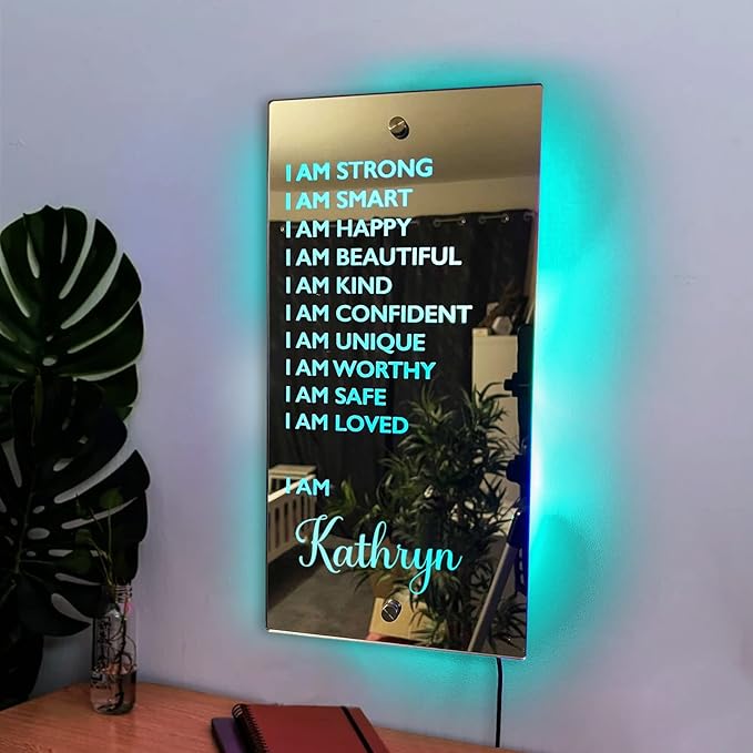 Personalized Name LED Affirmation Mirror, I AM Mirror Light for Bedroom