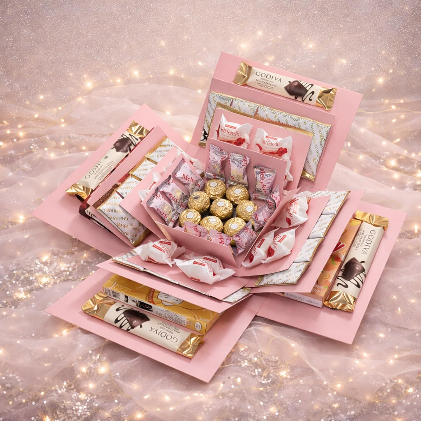 4-Layer Explosion Gift Box, 10''x10''x7'' Pink Creative Gift Boxes for Presents, DIY Surprise Gift Box Explosion for Birthday Birthday Easter Mother's Day and Father's Day Anniversaries (Pink)