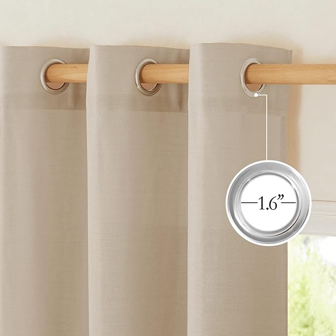 NICETOWN Rustic Linen 144 inch Long Curtains for Living Room, Grommet Privacy Added Thick Linen Weave with Light Filter Window Curtains & Drapes for Bedroom, Taupe, W55 x L144, 2 Panels