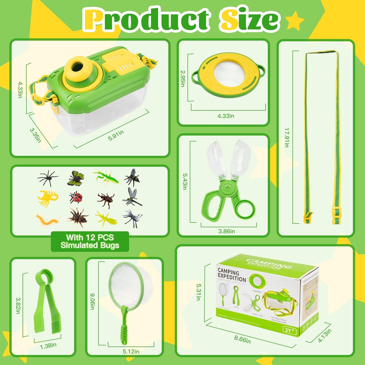 Funsland Bug Catcher Kit for Kids - 17 PCS Outdoor Explorer Kit Insect Catching Toys Nature Adventure Set for Boys 3 4 5 6 7 8 Year Old