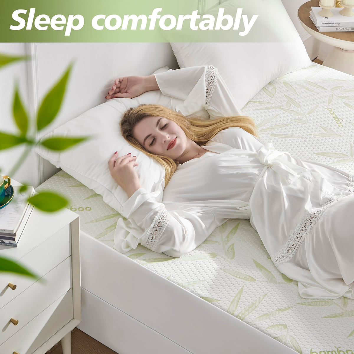 California King Mattress Protector Waterproof Mattress Pad Washable Bamboo Rayon Mattress Cover Breathable Noiseless Bed Protector 5"