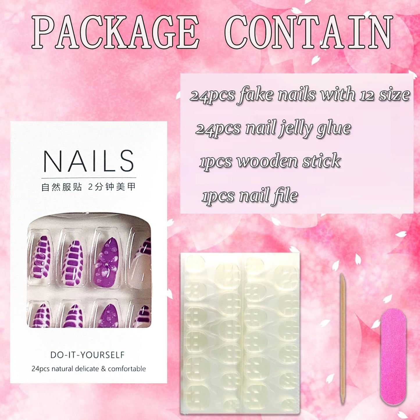FIEONCIY Press on Almond Nails Short Length Glossy Acrylic Almond Shaped False Nails with Designs Artificial Medium Fake Nails with Charms Glue Stick on Fingernails for Women Girls(WSJ2402)
