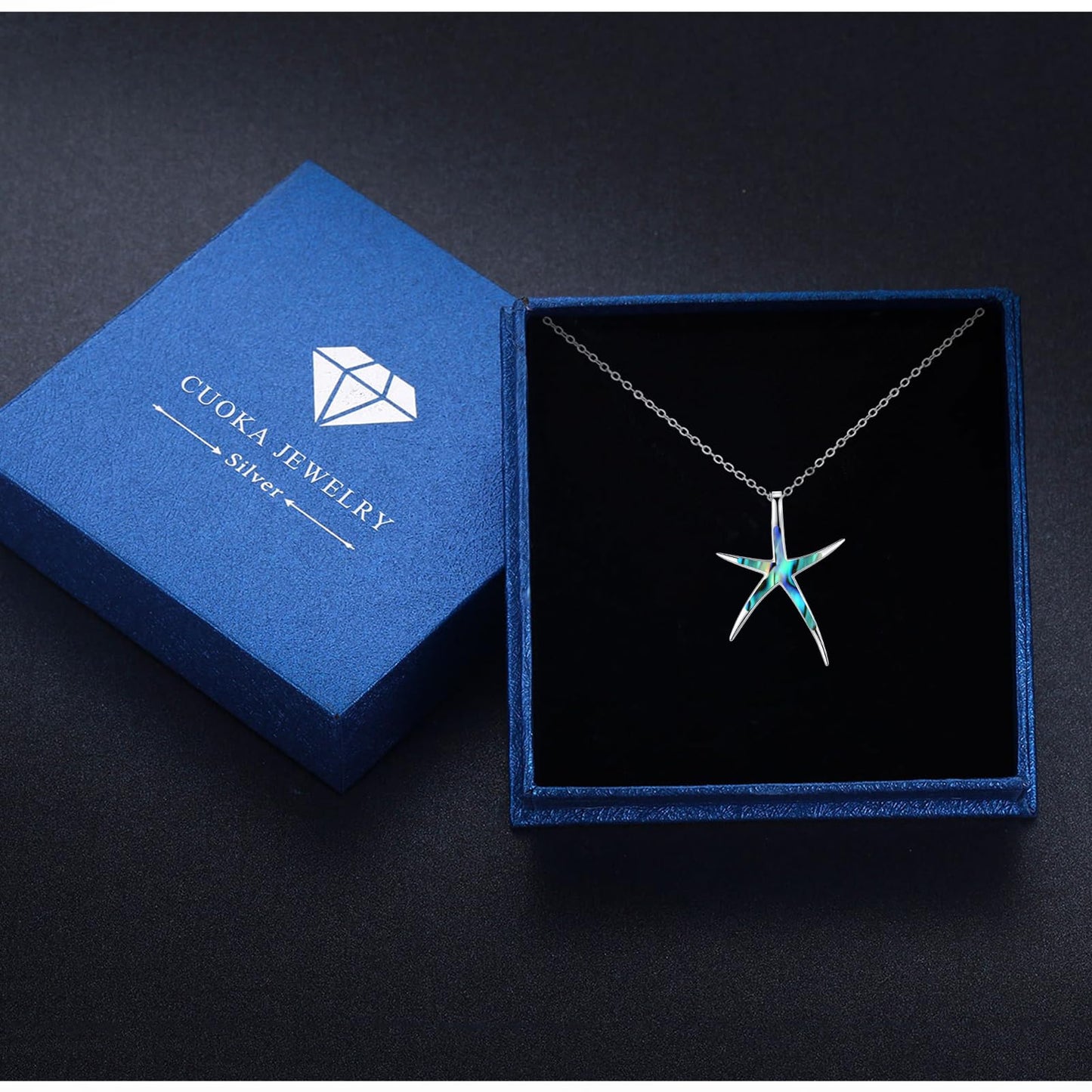 Cuoka Abalone Starfish necklace 925 Sterling Silver Ocean Sea Beach Necklaces Jewelry for Women