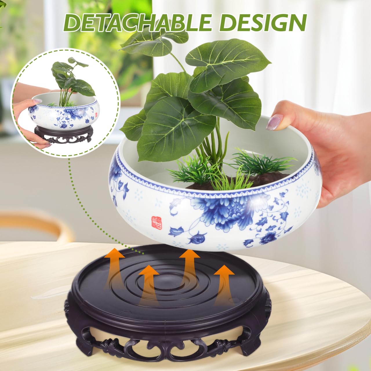 Toddmomy Ceramic Bonsai Planter Pot with Water Storage Base Non-Hole Hydroponic Container for Daffodils Succulents Indoor Outdoor 7.08X6.29X4.13In