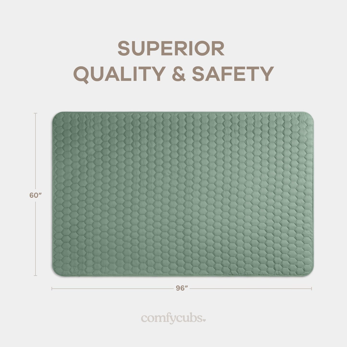 Comfy Cubs Rectangle Kids Play Mat - Large 60 x 96 inches Soft Quilted Baby Floor Mat with Non-Slip Bottom - Plush Design for Toddlers' Playtime - Comfortable and Durable - Fern