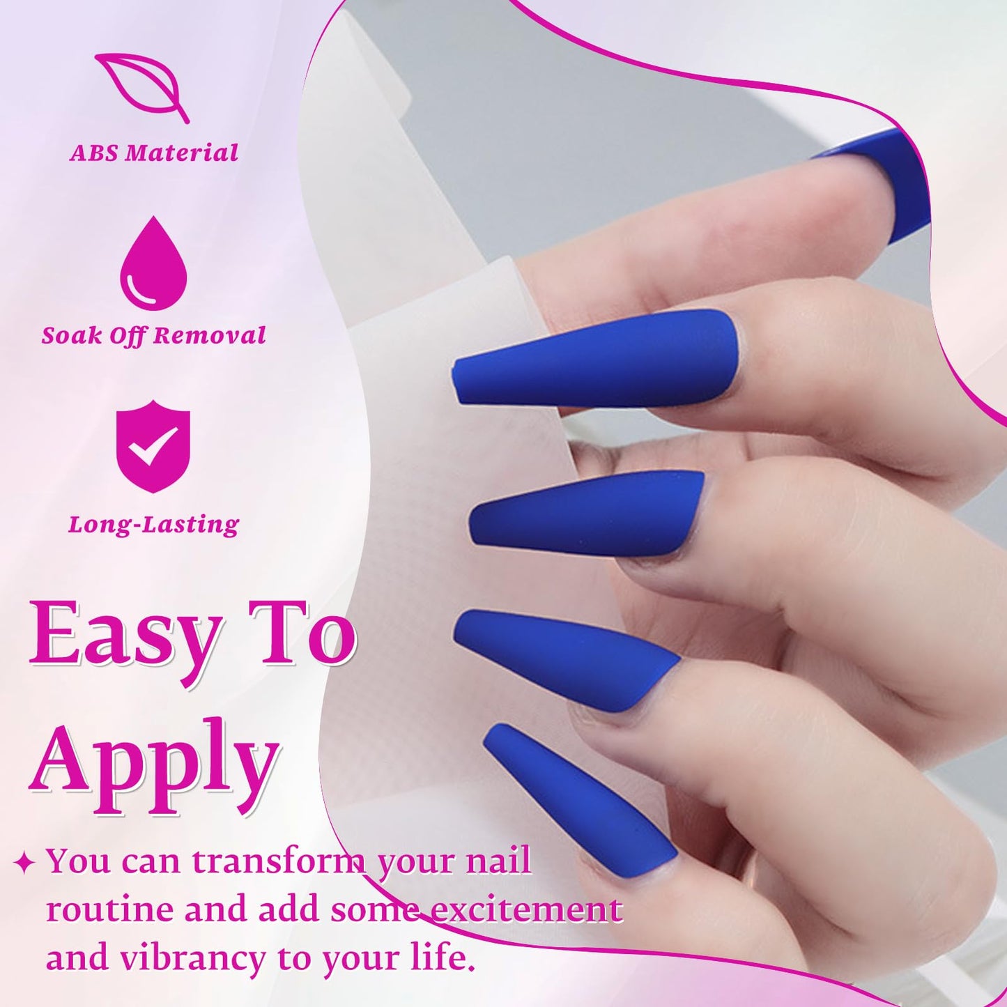 LoveOurHome 300PC Matte Coffin Press on Nails Long Fake Nail Kit, Glue on Nails Press ons Nail Medium Ballerina Acrylic Nails Tips Press-on Nails Coffin Artificial Fingernail Full Cover False Nails