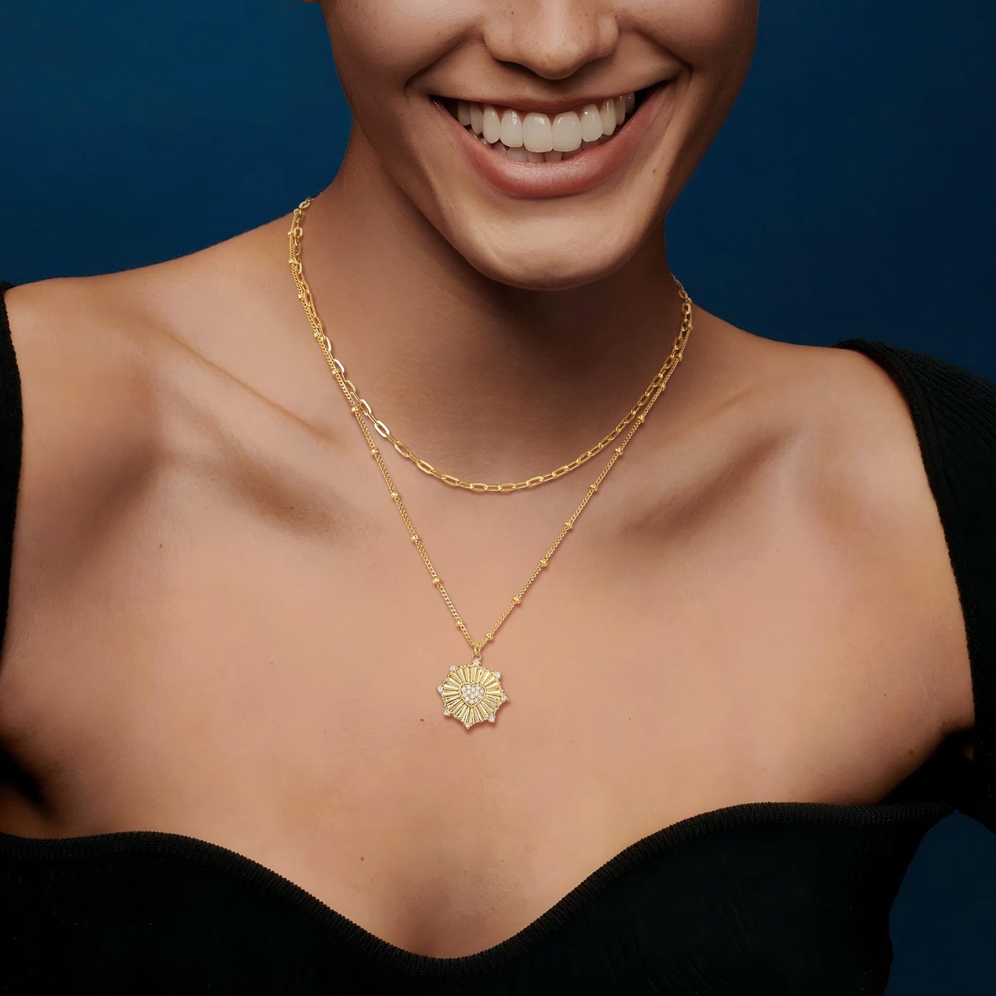 MEVECCO Layered Heart Necklace for Women 18k Gold Plated Dainty CZ Gold Charm Choker Layering Pendant Necklace Stack Personalized Jewelry Set Gift
