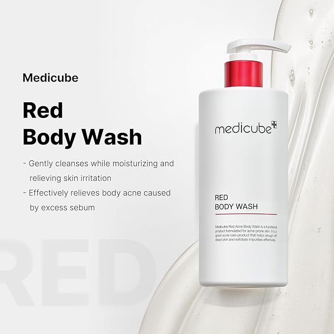 medicube Red Acne Body Wash 14.10 Fl.oz I Low pH and Hydrating Cleanser with Salicylic Acid, Lactic Acid, Niacinamide and Hyaluronic Acid Suitable for Bacne Treatment | Korean Skin Care
