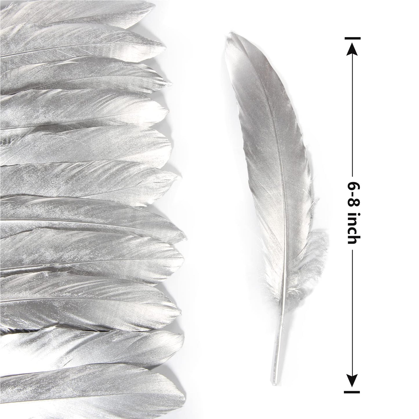 THARAHT 120pcs Silver Goose Feathers Natural Bulk 6-8 inch 15-20cm for Crafts DIY Cosplay Wedding Party Halloween Decoration Goose Nagoire Feathers