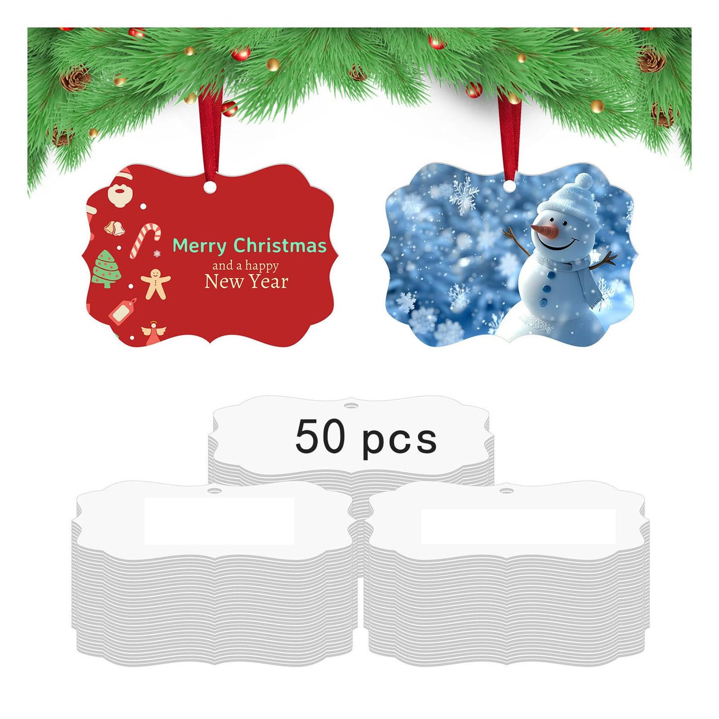 50 pcs Metal Christmas Ornaments,DIY Handmade Crafts Double Sided Sublimation Ornaments,3.9″ × 2.7″ Sublimation Christma Ornament Blanks for Christmas Tree Decor Blank Ornaments