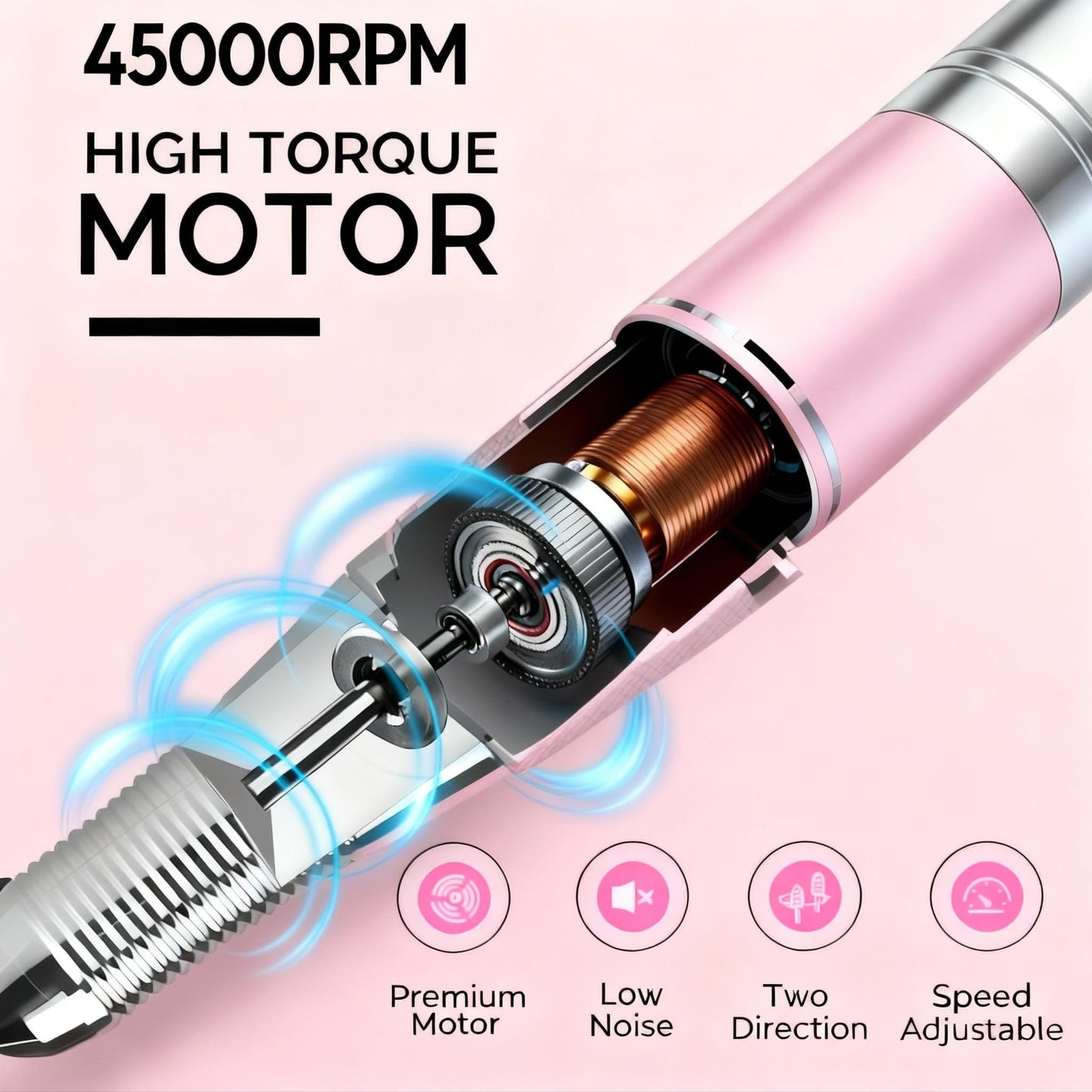Electric Nail Drill 40000 RPM, Portable Rechargeable E-File Kit with 2400mAh Battery, LCD Display, 6 Bits & Sanding Bands for Acrylic/Gel Nails - Professional Manicure Pedicure Tool for Salon/Home