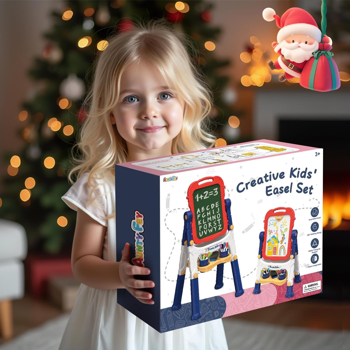 AuntyFey Easel for Kids, Toddler Easel, Double-Sided Chalk Board Kid, White Board, Kid Art Easel, Art Easel Age 4-8, Christmas Gift, Pink&Purple