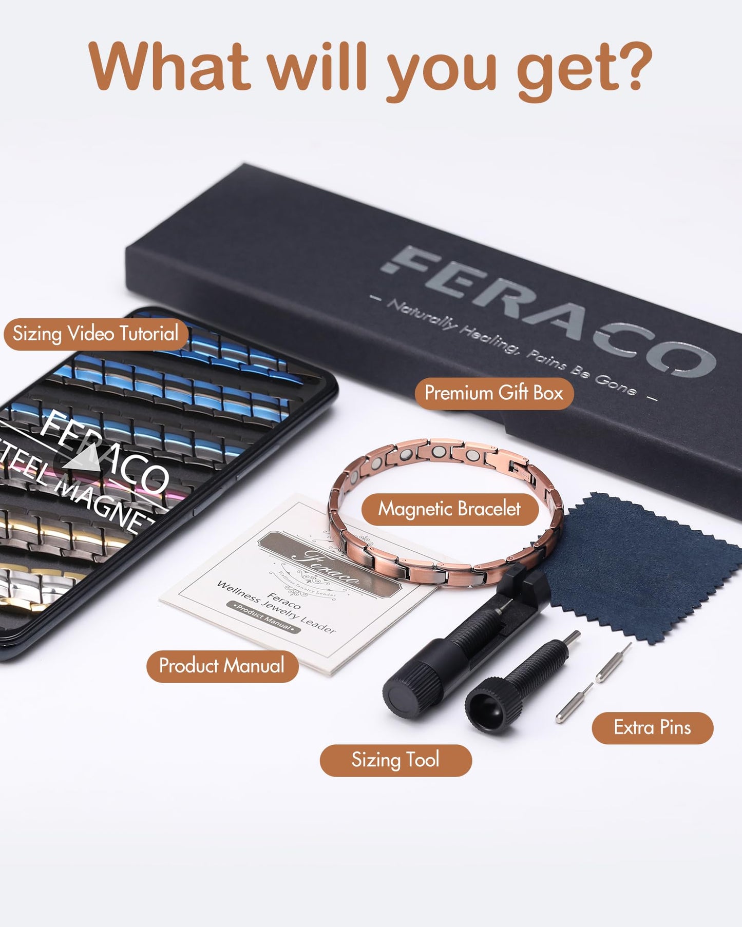 Feraco Copper Bracelet for Women Hand Forged 99.99% Pure Solid Copper Magnetic Bracelets with Pro Neodymium Magnets