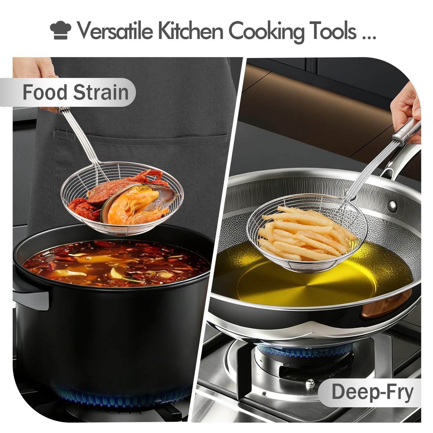 5.3 Inch Spider Strainer With Mesh Fatsoff Soup Scoop,Slotted Spoon For Cooking,Fat Skimmer Spoon For Kitchen Fryer Basket