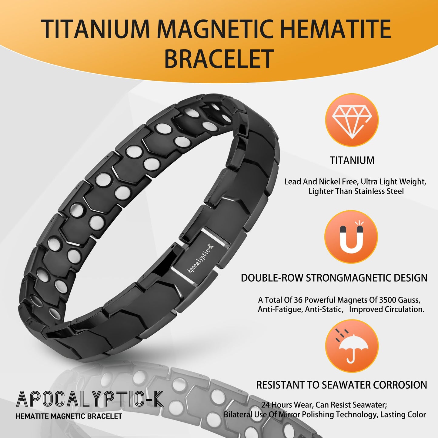 Apocalyptic-K Magnetic Therapy Bracelets,Men's TITANIUM Magnetic Bracelets，Ultra Strength，Pure Titanium (Lightness),Eliminate Static Electricity (Black bracelets)