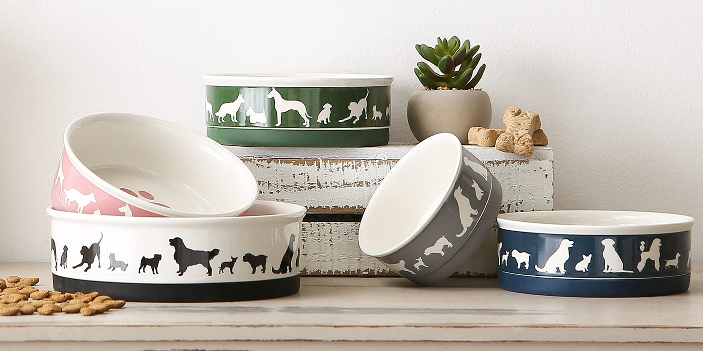 Bone Dry Dog Bone Ceramic Pet Bowl & Canister, Small, 4.25x2, Gray, 2 Count