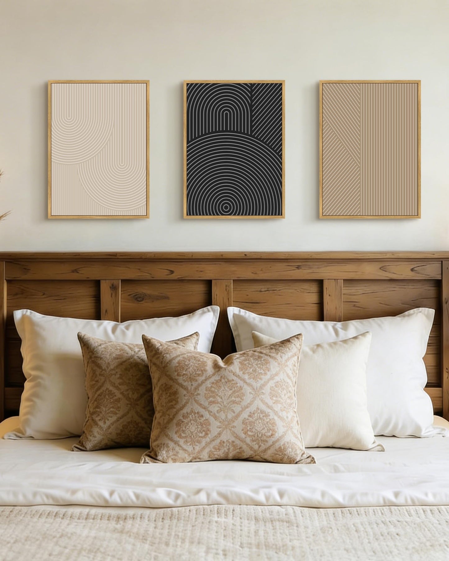 Drsoum Minimalist Boho Wall Art Framed Modern Abstract Neutral Line Wall Decor Mid Century Geometric Artwork Bedroom Living Room 11x14in Natural Framed