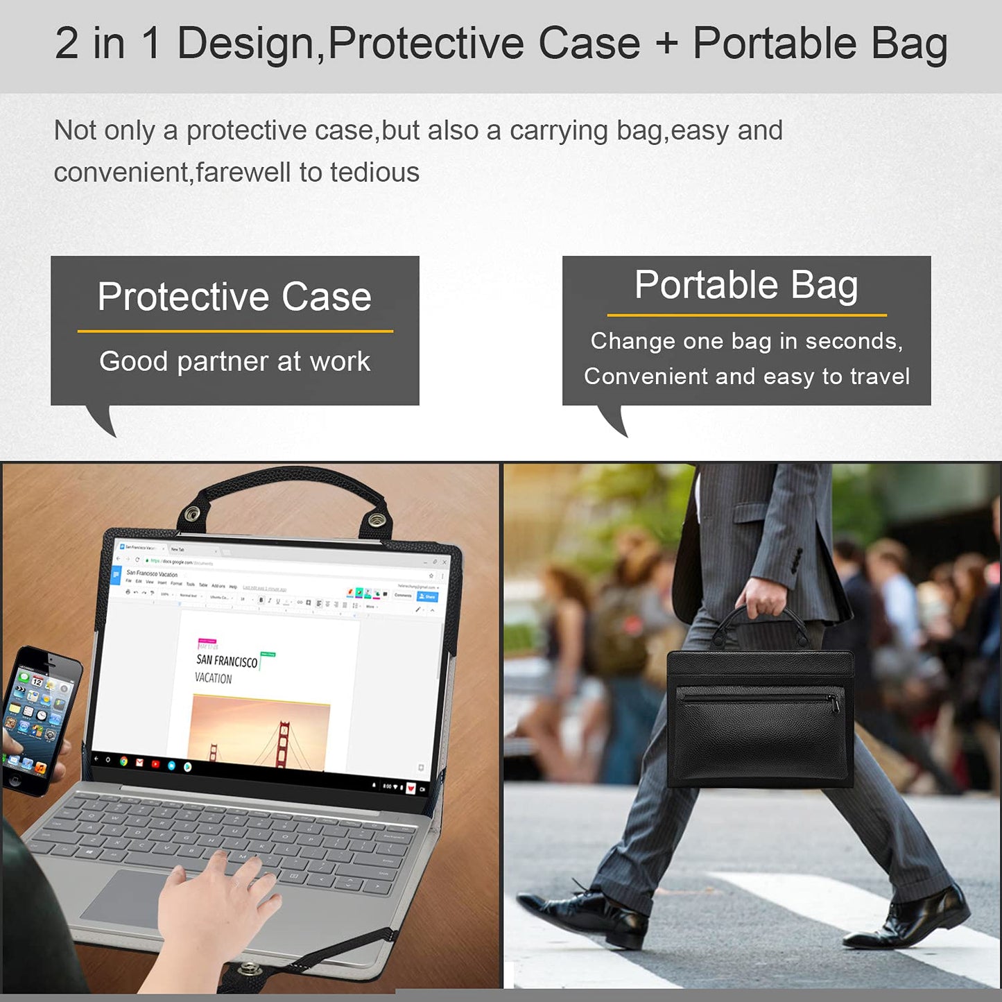 Protective Case & Portable Bag for Lenovo IdeaPad 1i, ThinkPad X1 Carbon Gen 5/8, ThinkPad Yoga 4/5, ThinkBook 14 G2/3, Lenovo K14 - Black