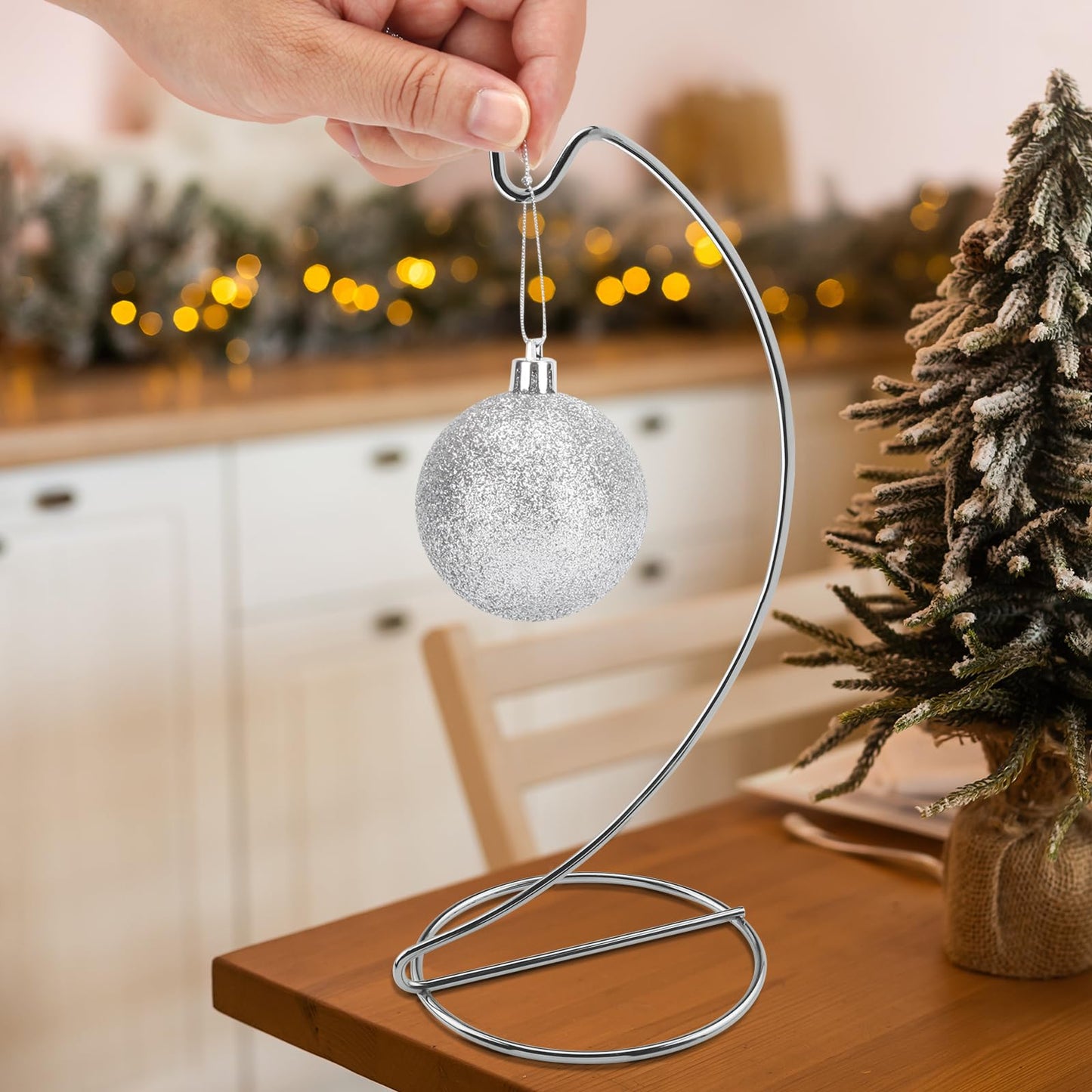 Abom 9in Ornament Display Stand, 3 Pack Silver Tabletop Hanging Ornament Hanger for Glass Globe, Air Plant Terrarium Holder, Witch Ball, Daily Decorations & Wedding Decor