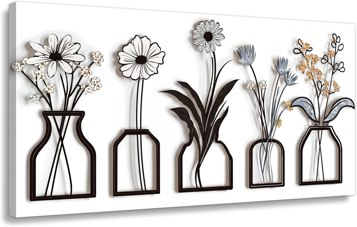 AIXMGSJS Canvas Wall Art Decor Abstract Modern Black and White Wall Art Decoratiions Art Work for Wall Decor Abstract White Flower Wall Art Prints Pictures for Living Room Home Office Decor 20" X 40"