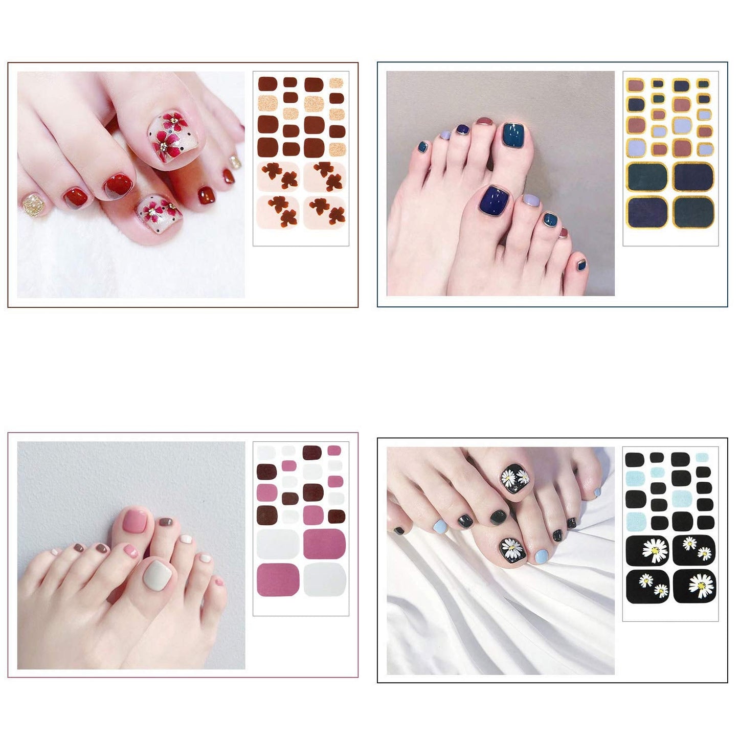 SILPECWEE 20 Sheets Adhesive Toenail Polish Wraps Stickers Flower Marbling Toe Nail Strips Decals for Toes Manicure Accessories for Women 1Pc Nail File