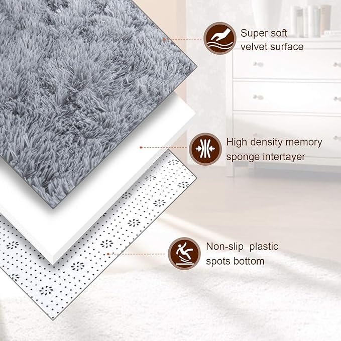 TWINNIS Super Soft Shaggy Rugs Fluffy Carpets, 4x5.9 Feet, Indoor Modern Plush Area Rugs for Living Room Bedroom Kids Room Nursery Home Decor, Upgrade Anti-Skid Rectangular Fuzzy Rug, Grey