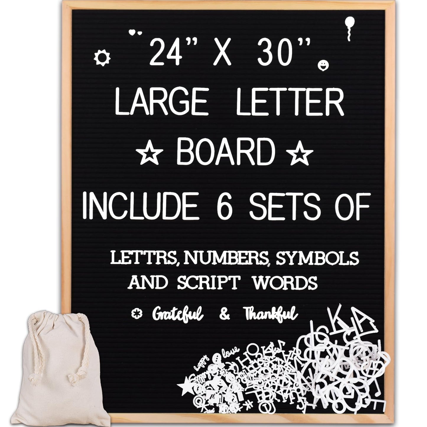 Large Felt Letter Board 24x30 Inch with 6 Sets of Letters Felt Message Board Wooden Frame Letter Board for Baby Announcements, Milestones, Wall Mount Menu & Office Decor