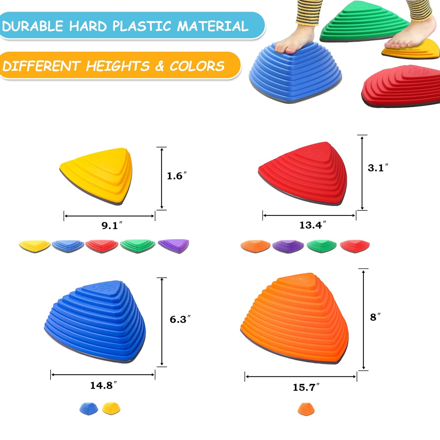 makarci Stepping Stones for Kids 12pcs Obstacle Courses Play Indoor Outdoor, Full Rubber Rim Plastic Hilltop for Kids Balance and Integration Improvement Age 3 4 5 6 7 8 + (Original)