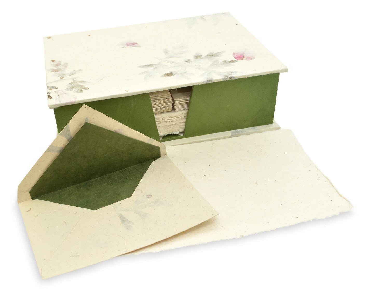 Kathmandu Valley Co. Vintage Stationery Gift Box Set with 50 Handmade A5 Deckle-edge Lokta Paper Sheets and 30 Envelopes (Forest Wanderer)