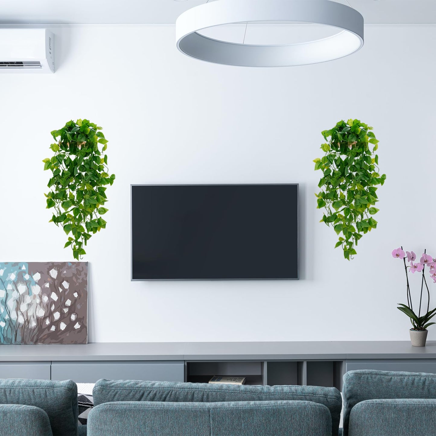 BLEUM CADE Fake Hanging Plants, 2pcs Artificial Pothos Vines Greenery for Wall Home Living Room Office Indoor Outdoor Decor (No Baskets)