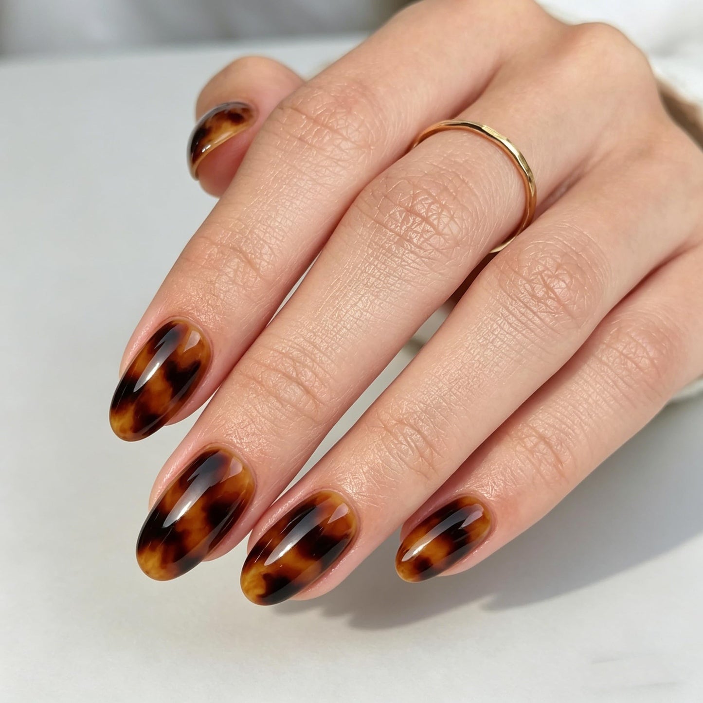 Caramel Leopard Print Short Oval Press On Nails - 24Pcs 12 sizes Soft Gel Fake Nails with Glue, Autumn Winter Tortoiseshell False Nails Reusable for Women Daily Office Party