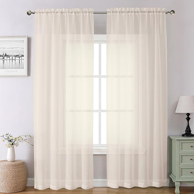 Chyhomenyc Cream Sheer Curtains 108 Inches Long - Light Filtering Voile Extra Long Panel Drapes for Floor to Ceiling Window, Elegant Soft Living Room Curtains, Each 42Wx108L Inch, 9FT, 2 Panels