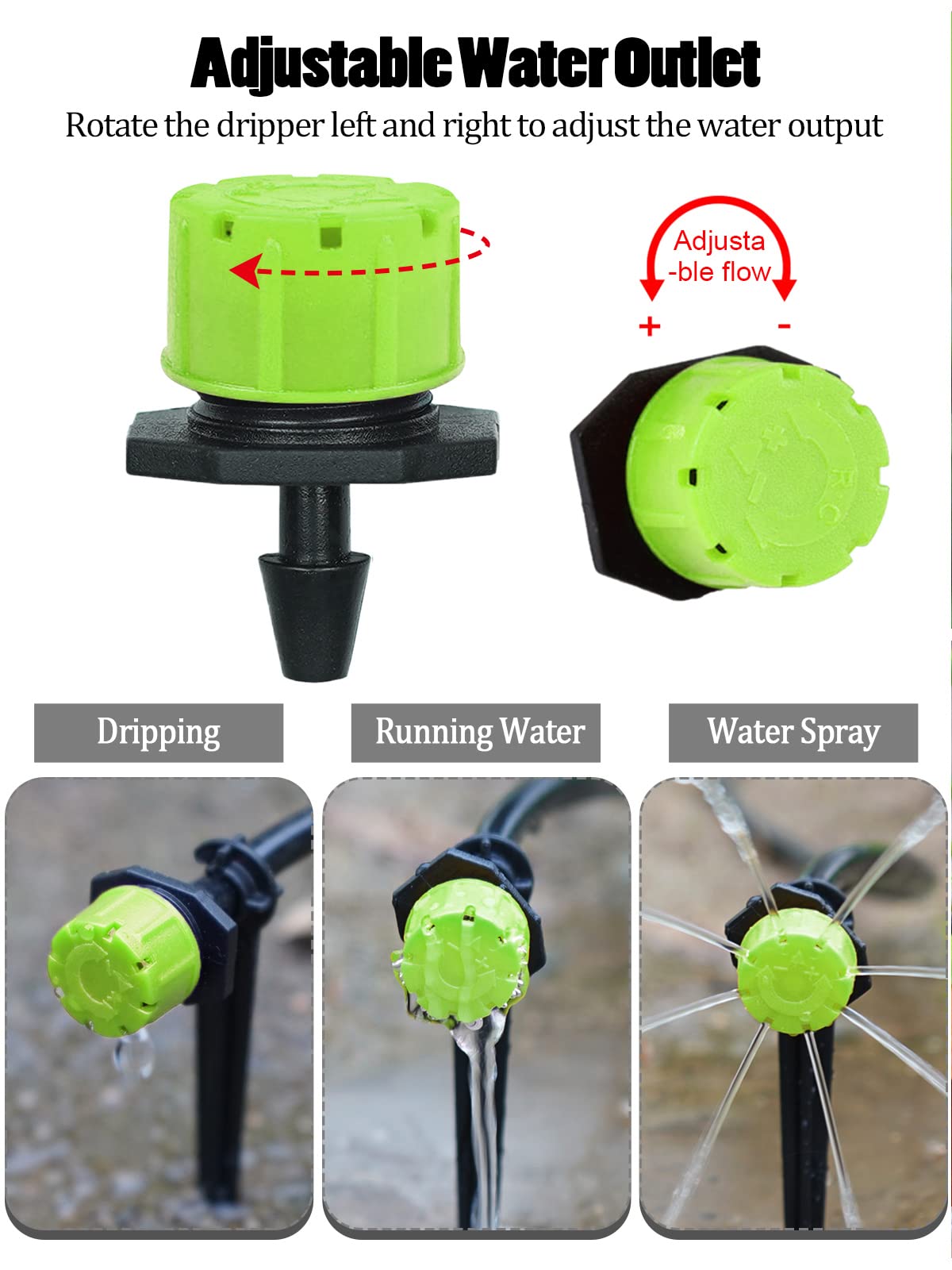 Kalolary 400Pcs Adjustable Irrigation Drippers Parts, 1/4 Inch Automatic Irrigation Anti-Clogging Emitters Micro Ffittings for 4mm/7mm Watering System Drippers Garden Supplies(Green)