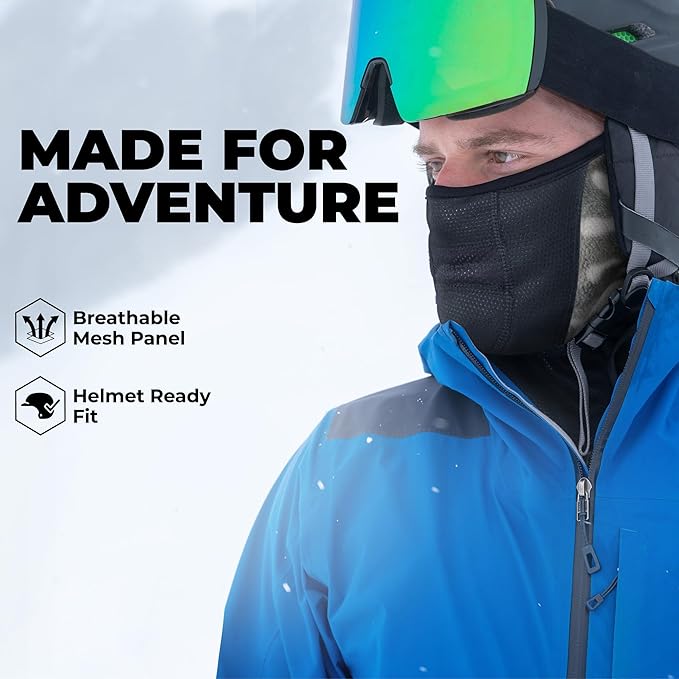 Tough Headwear Half Ski Mask - Warm Fleece Face Mask - Stretch Neck Gaiter Skiing Accessories - Breathable Cold Weather Gear