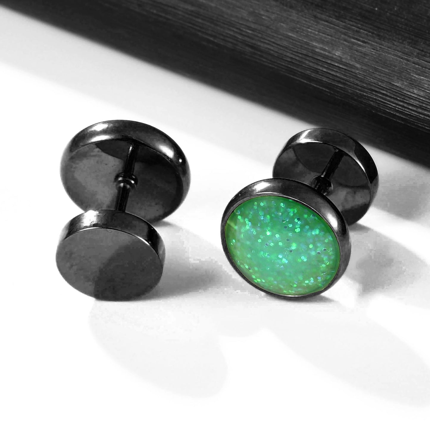 Surgical Stainless Steel Stud Earrings for Women Men Black Gold Plated Fluorescent Flat Back Hypoallergenic Earrings Suitable for Sensitive Ears