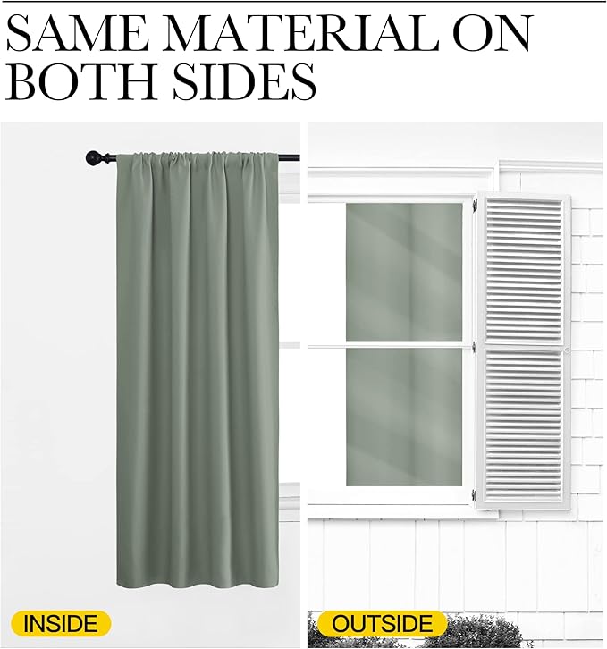 NICETOWN Window Curtains Blackout Drapes - Thermal Insulated Solid Rod Pocket Blackout Curtains/Draperies for Living Room (Greyish Green, One Pair, 34 by 72-Inch)