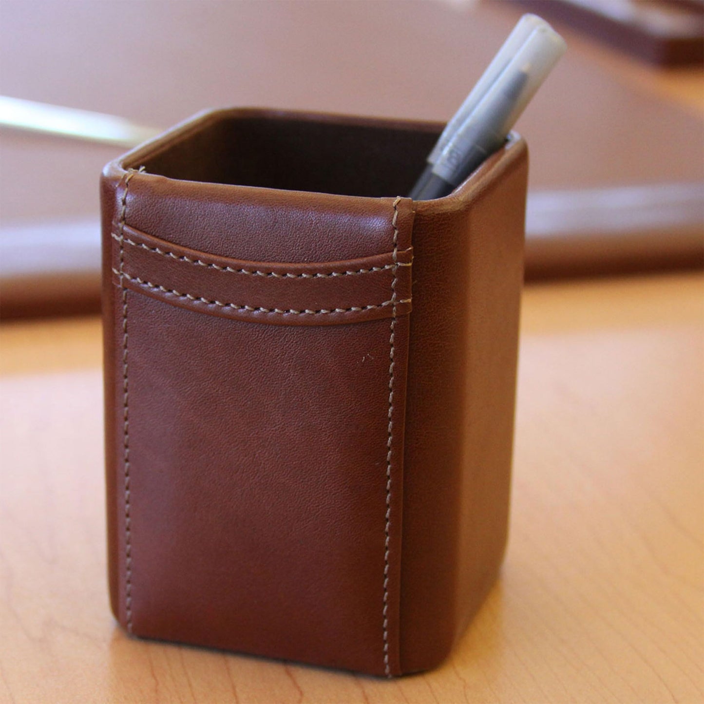 Dacasso Mocha Leather 10-Piece Desk Accessory Set - Organization Essentials & Executive Decor - Luxury Leather Blotter for Office Organization