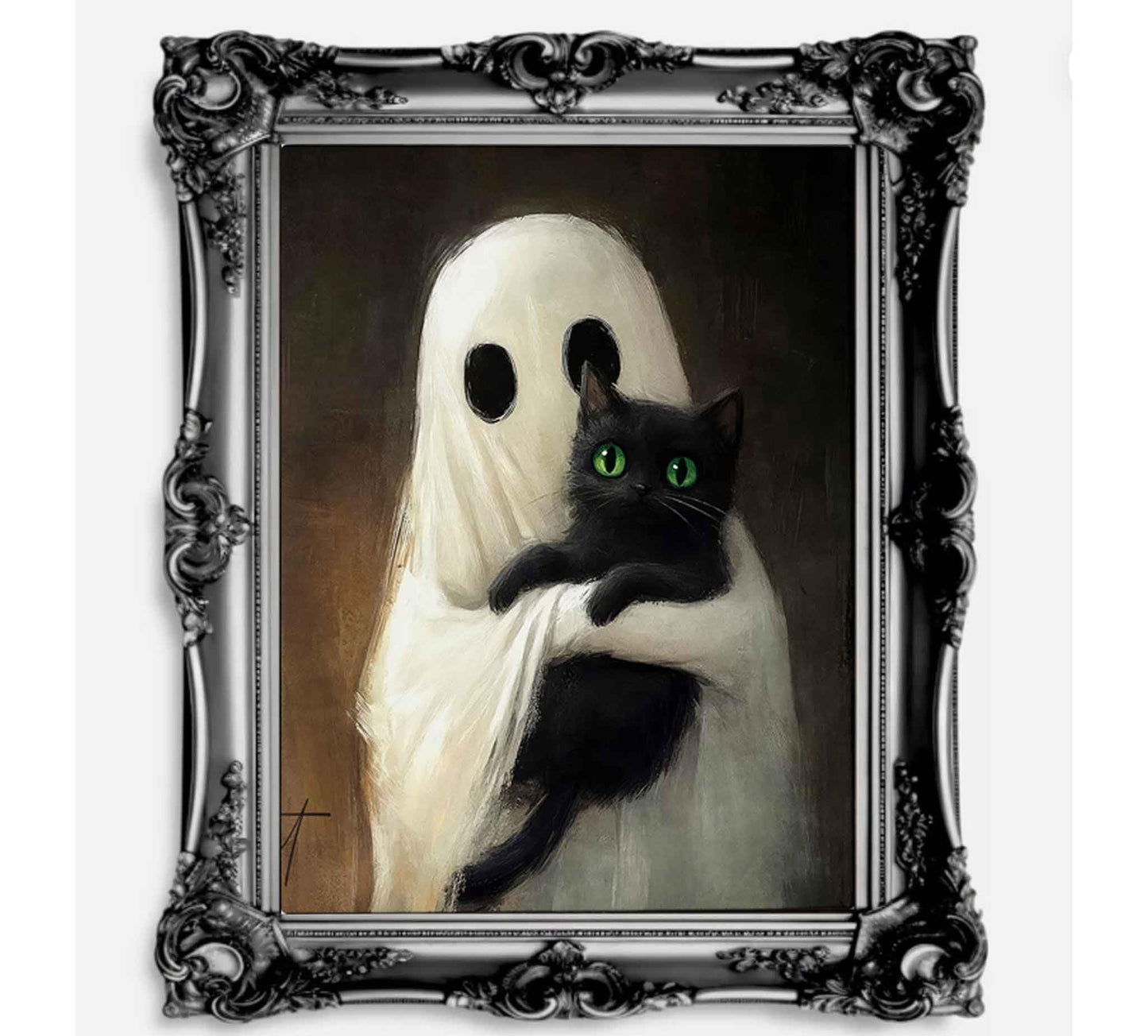 6Pcs Halloween Ghosts Wall Art Ghost Black Cat Funny Gothic Wall Decor Pictures Retro Horror Creepy Dark Academia Poster Prints for Bedroom Gallery Bar Home Decoration 8x10in Unframed