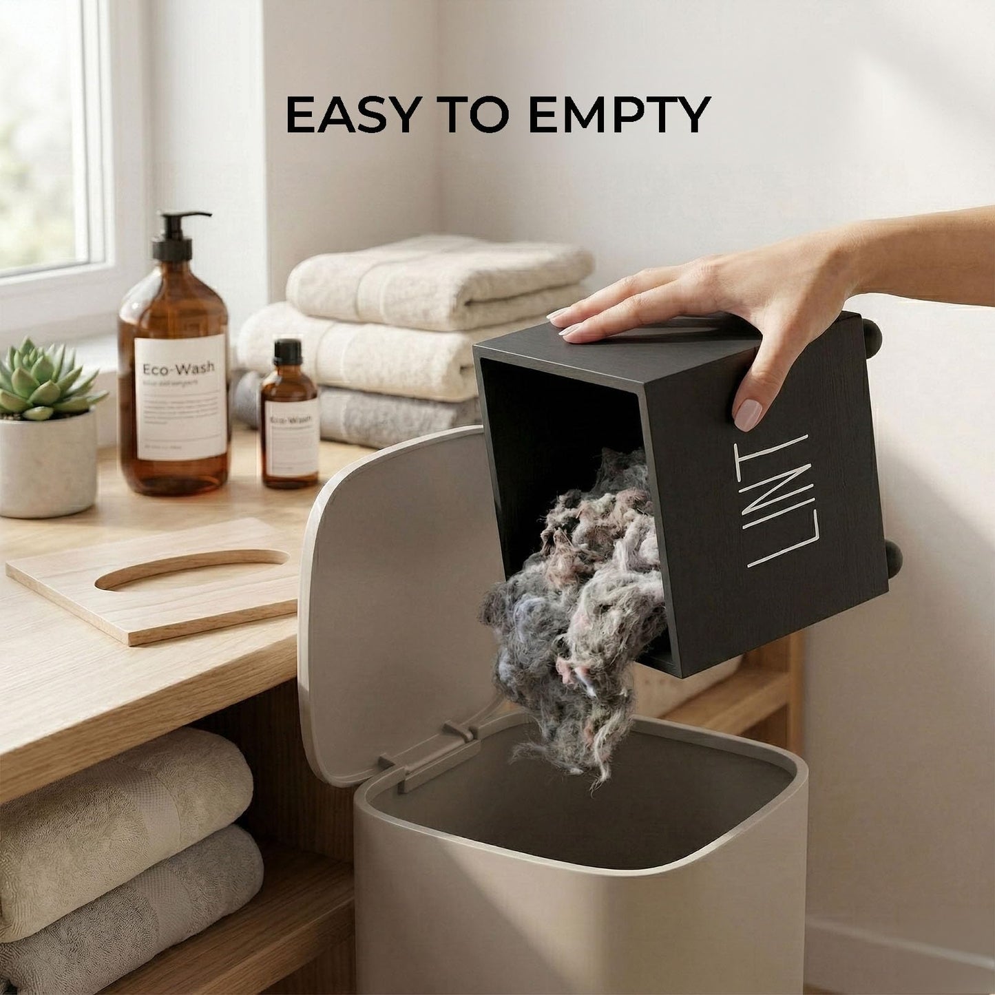 CHONIC Lint Bin for Laundry Room, Farmhouse Lint Box, Wooden Lint Holder with Lid, Lint Container for Laundry Room Decor, Dryer Lint Trash Can for Laundry Accessory Organization(Black)