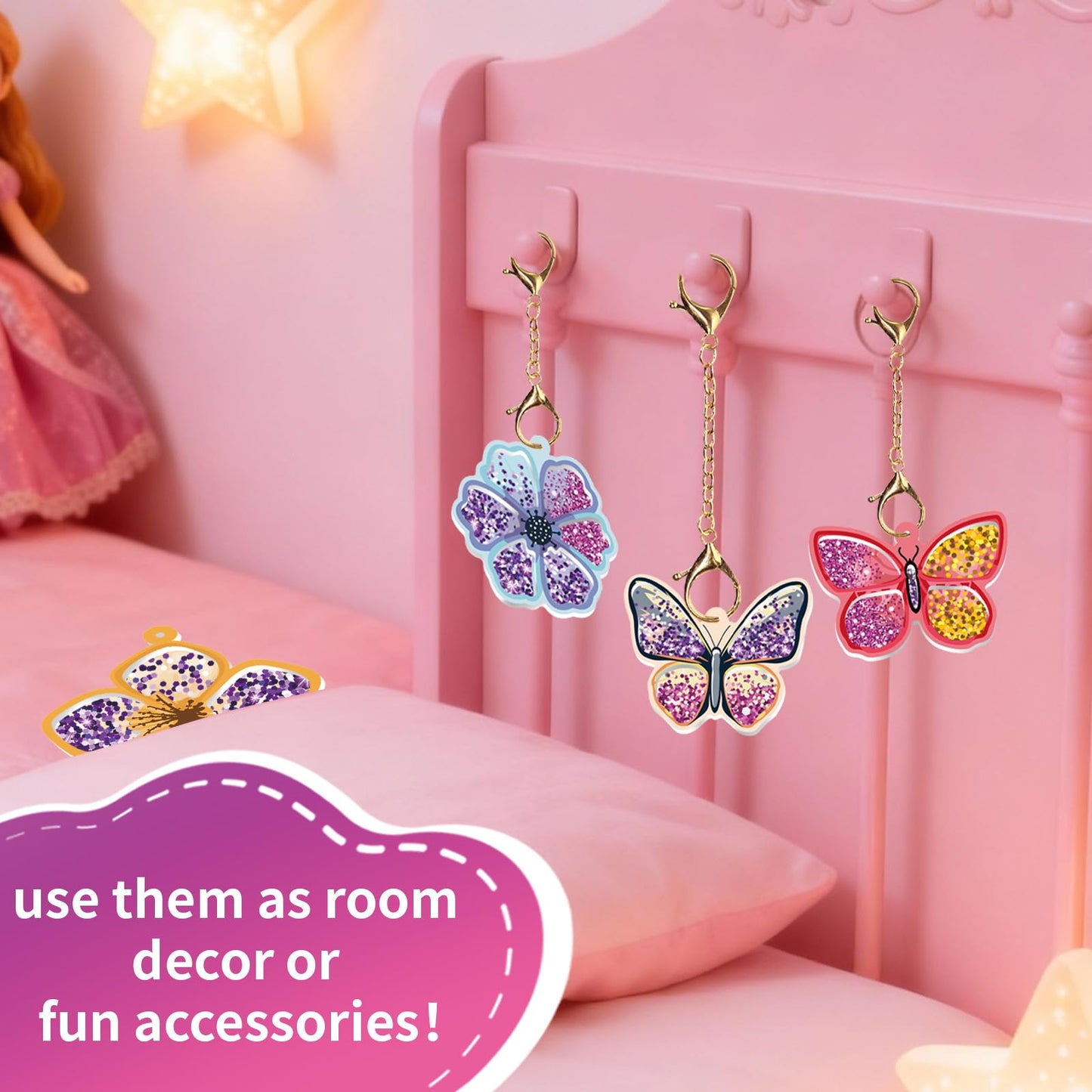 Artnedu Shake-its– Fun&Shake Kit de artesanato com Glitter para crianças, artes e artesanato DIY com chaveiros,Flowers & Butterflies,Creative Gift for Girls & Boys Ages 4, 5, 6, 7, 8, 9, 10