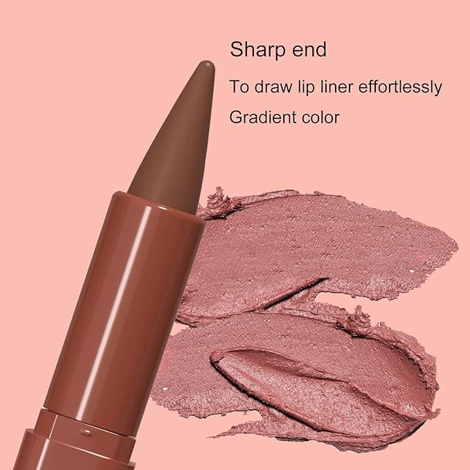 2-in-1 Gradient Red Lip Liner & Lipstick, Waterproof Long Lasting Matte Lip Liner Pencil, Makeup Smudge proof lip liner with Cone Tip (06#-Carmine)